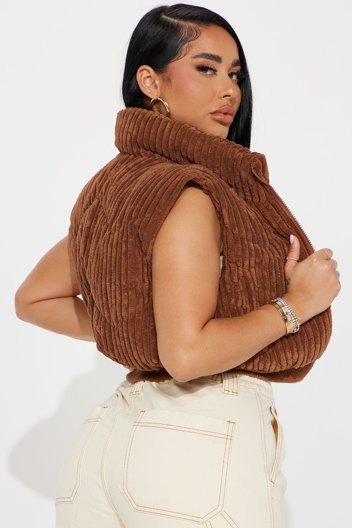 Jhene Corduroy Puffer Vest - Cognac