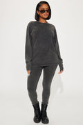 Stepping Out Mineral Wash Long Sleeve Legging Set - Charcoal