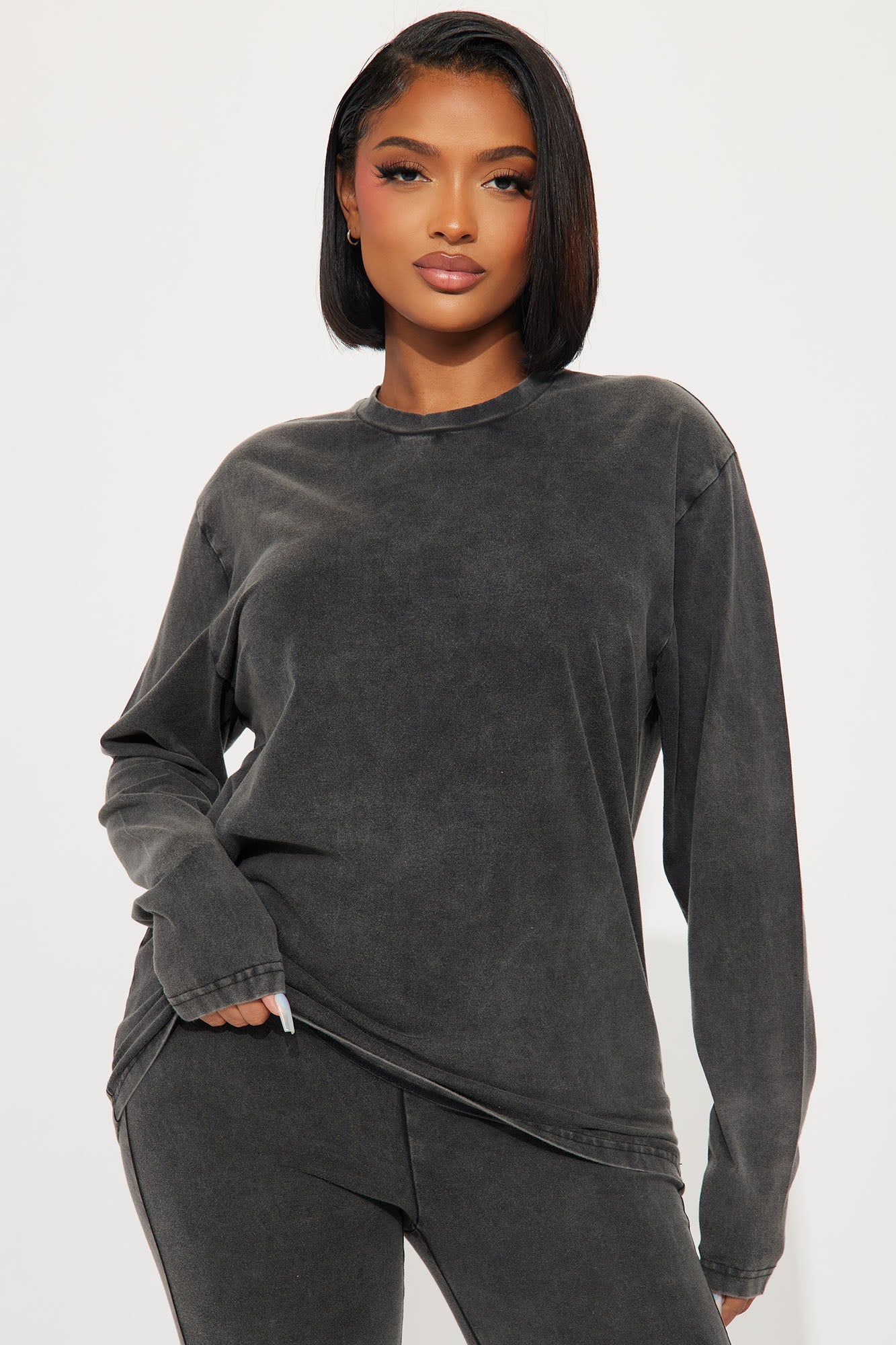 Stepping Out Mineral Wash Long Sleeve Legging Set - Charcoal