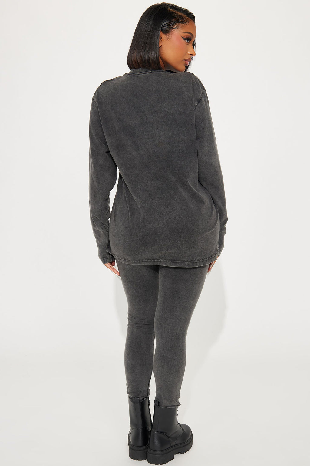 Stepping Out Mineral Wash Long Sleeve Legging Set - Charcoal