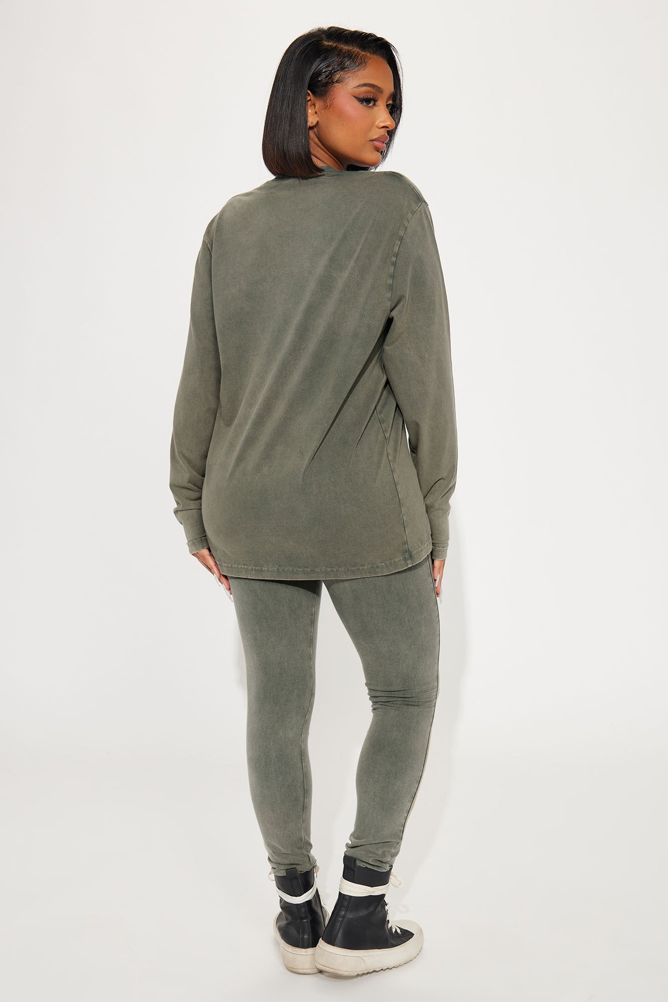 Stepping Out Mineral Wash Long Sleeve Legging Set - Olive