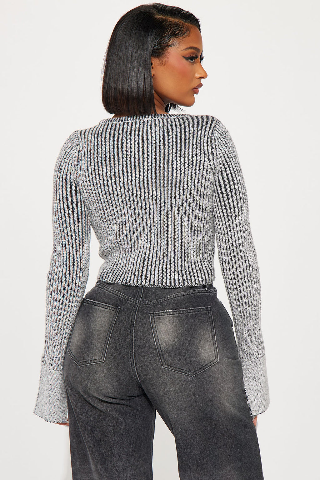 Takin' Hints Marled Cropped Cardigan - Grey/combo