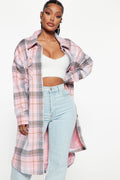 Get Lost Plaid Shacket - Pink