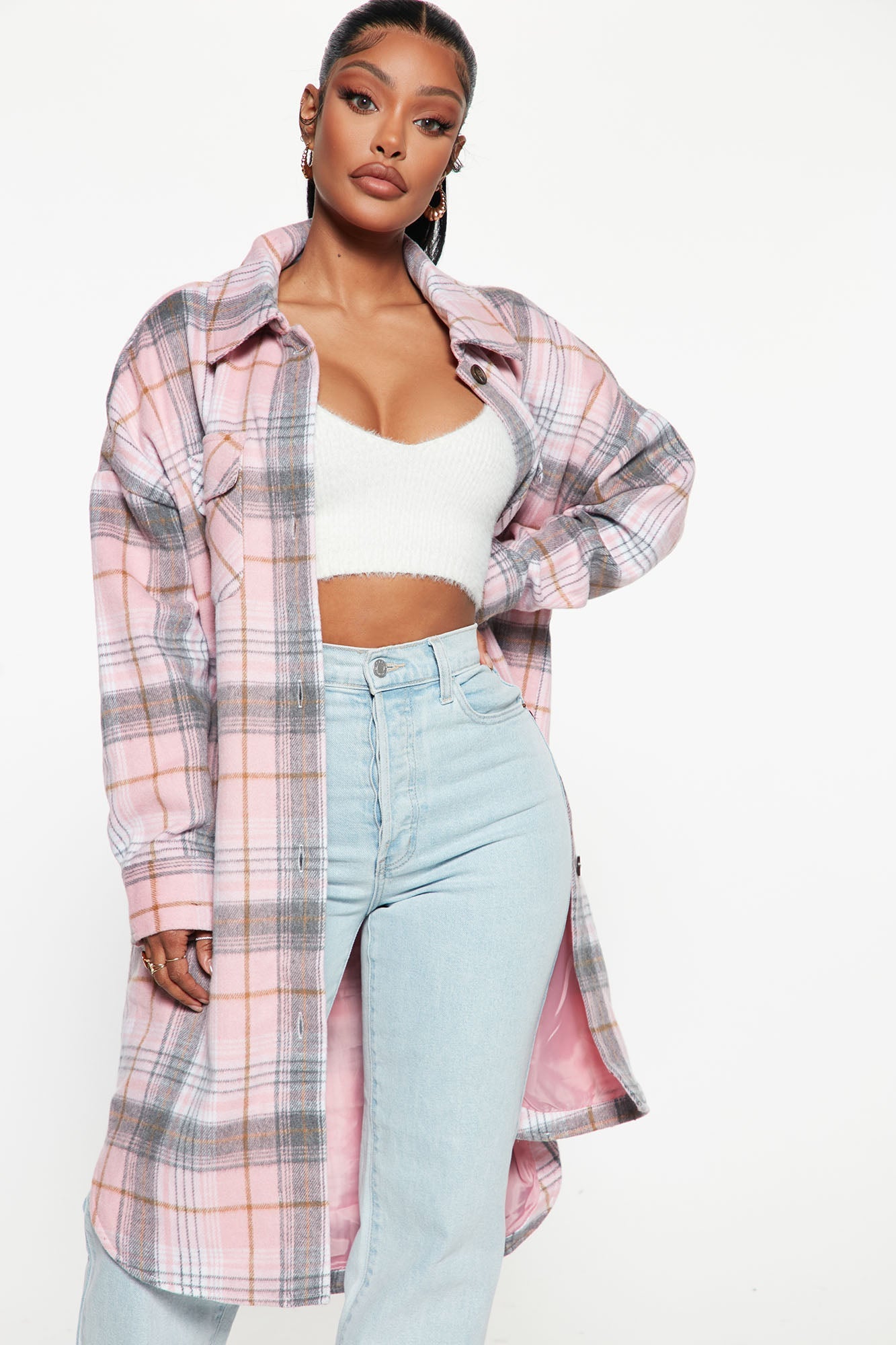 Get Lost Plaid Shacket - Pink