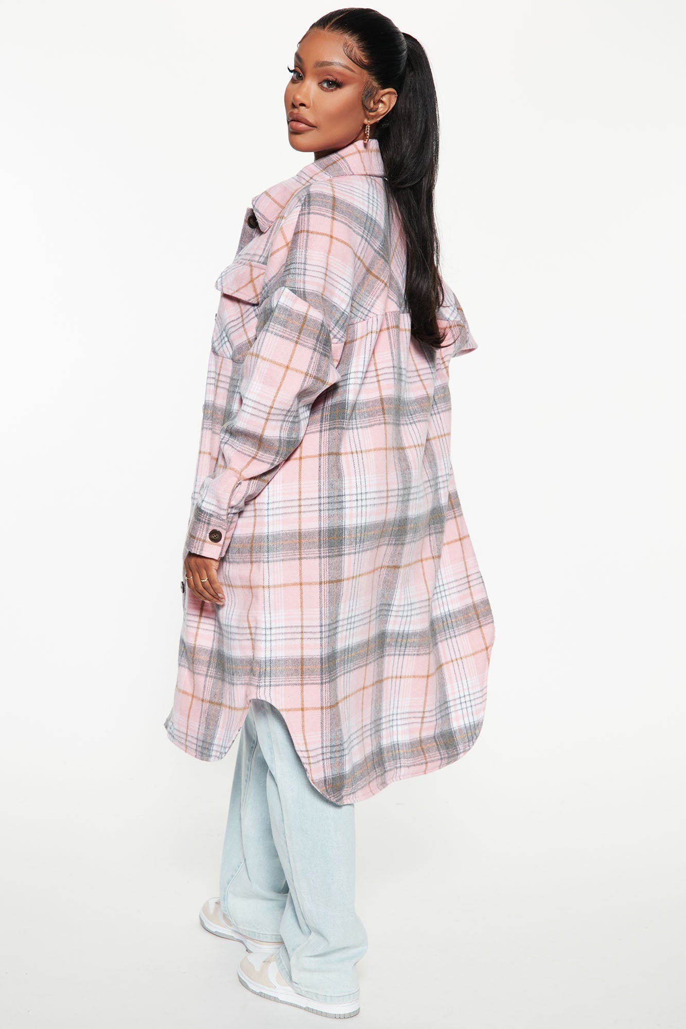 Get Lost Plaid Shacket - Pink
