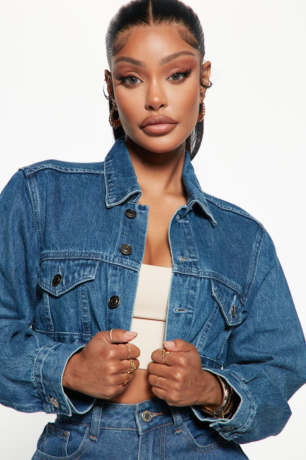 Cora Super Cropped Denim Jacket - Medium Wash