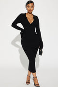 Fallon Sweater Midi Dress - Black