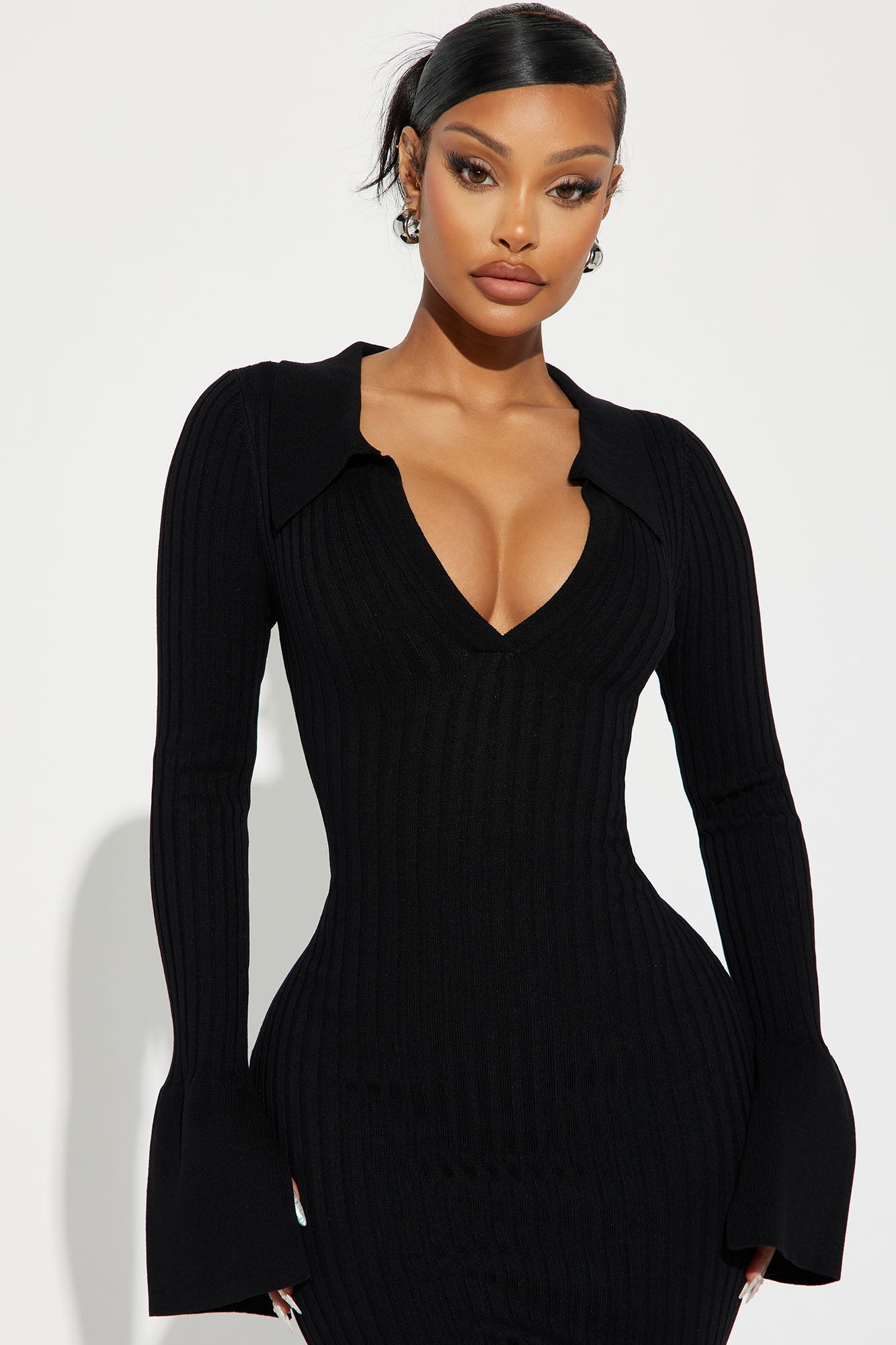 Fallon Sweater Midi Dress - Black