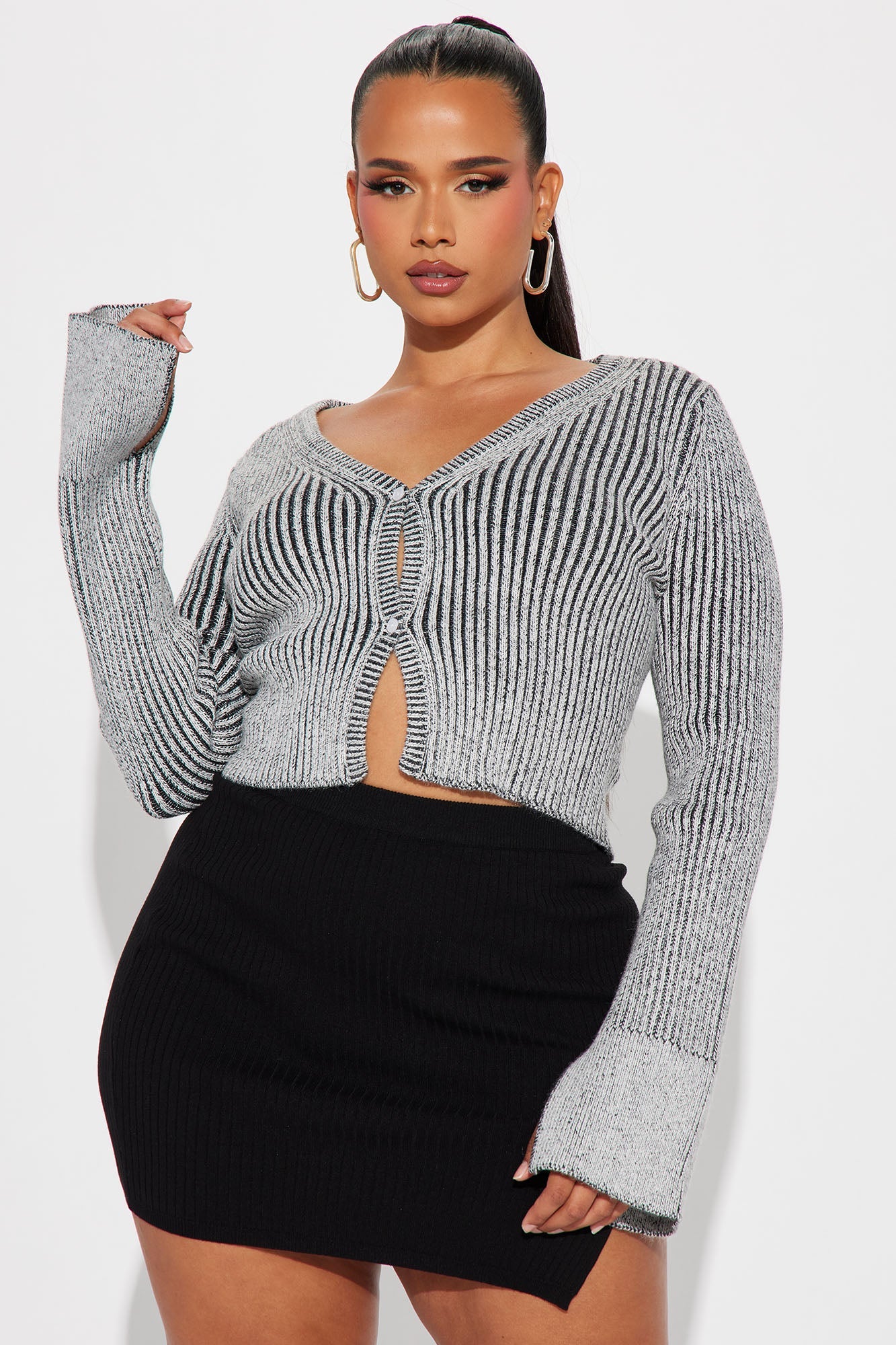 Takin' Hints Marled Cropped Cardigan - Grey/combo