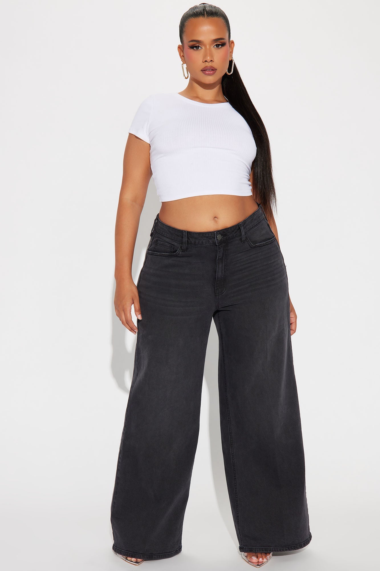 Time Well Spent Stretch Wide Leg Jeans - Black Wash
