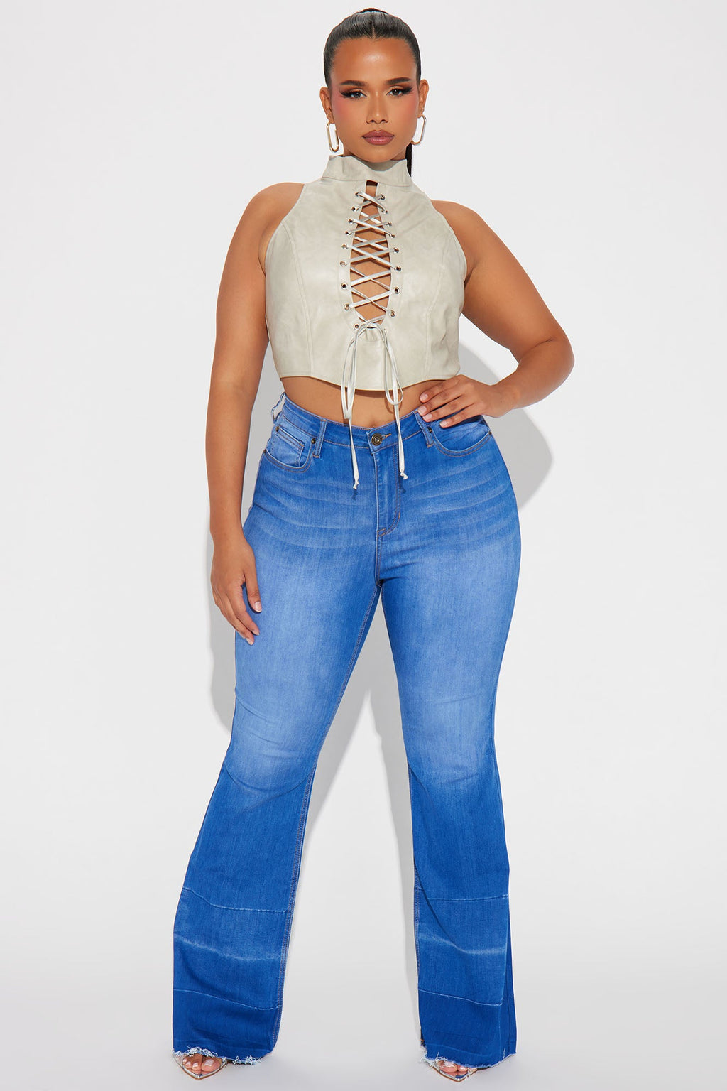 Janis Super Soft Low Rise Flare Jeans - Blue Wash