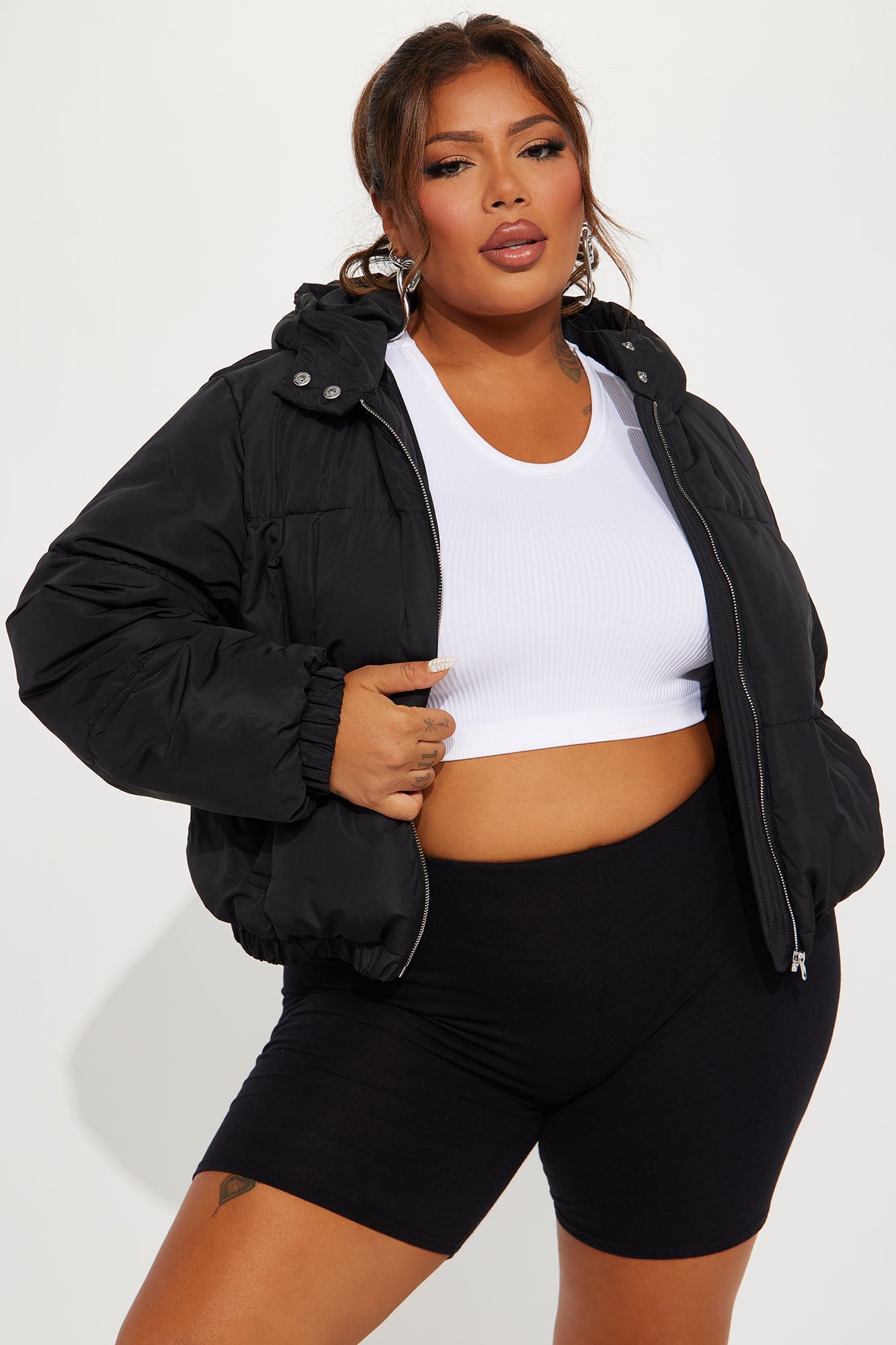 Can't Be Beat Cropped Puffer Jacket - Black