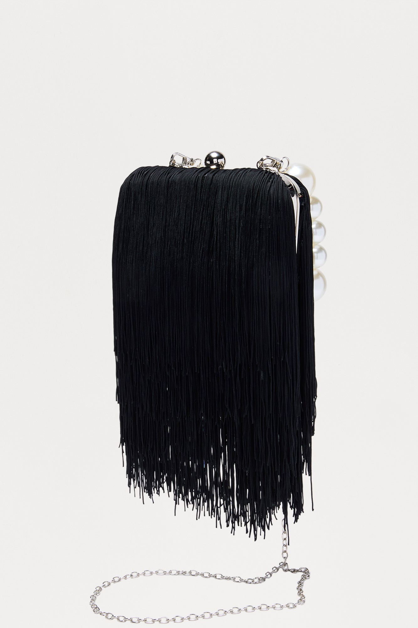 Full Fringe Clutch Handbag - Black