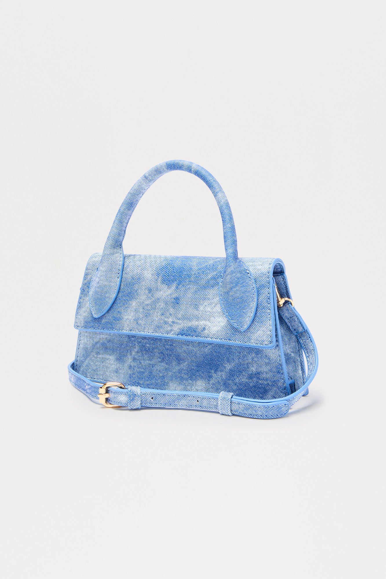 Double Texting Faux Leather Satchel - Denim
