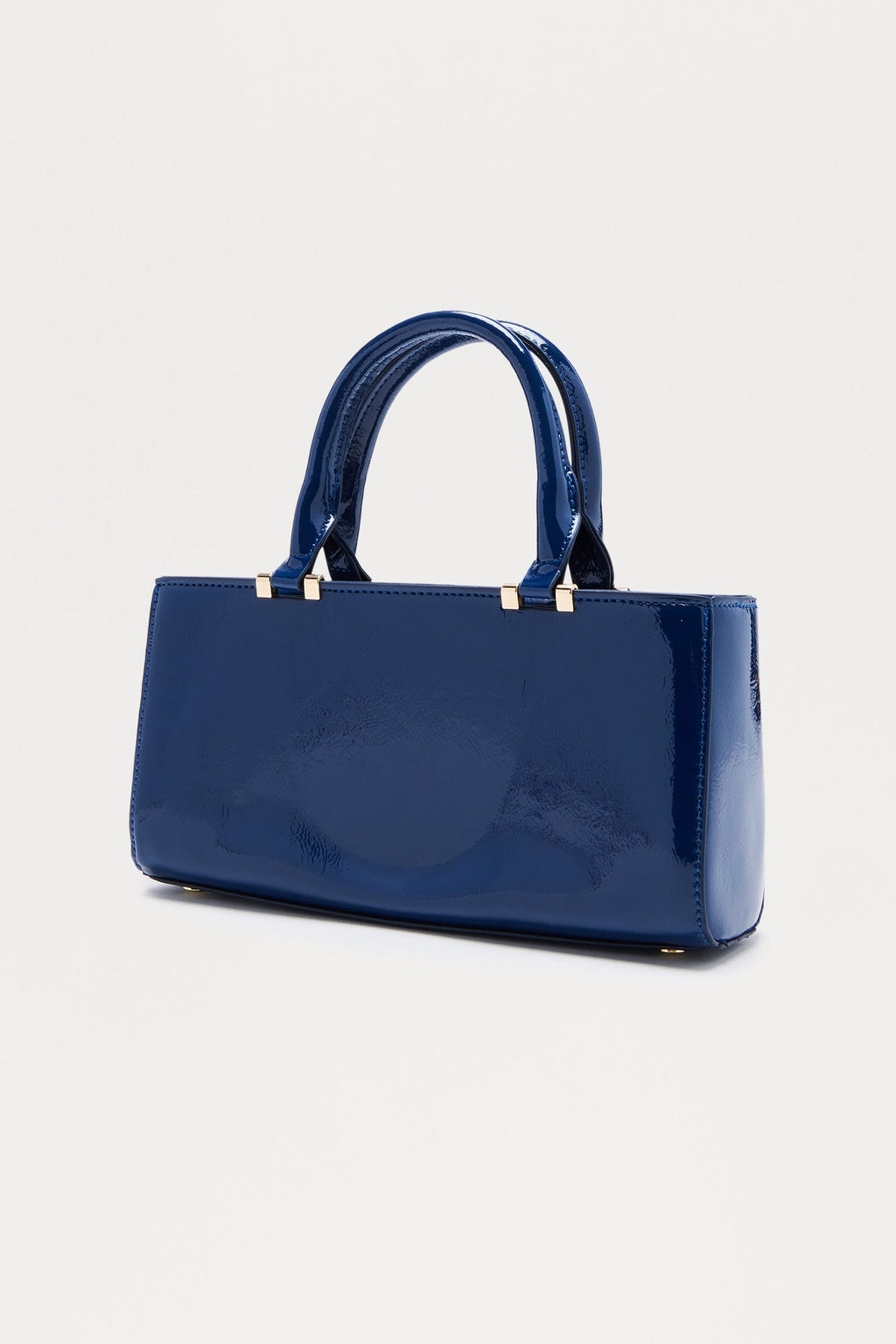 Hi Shine Affair Faux Patent Leather Satchel Handbag - Navy