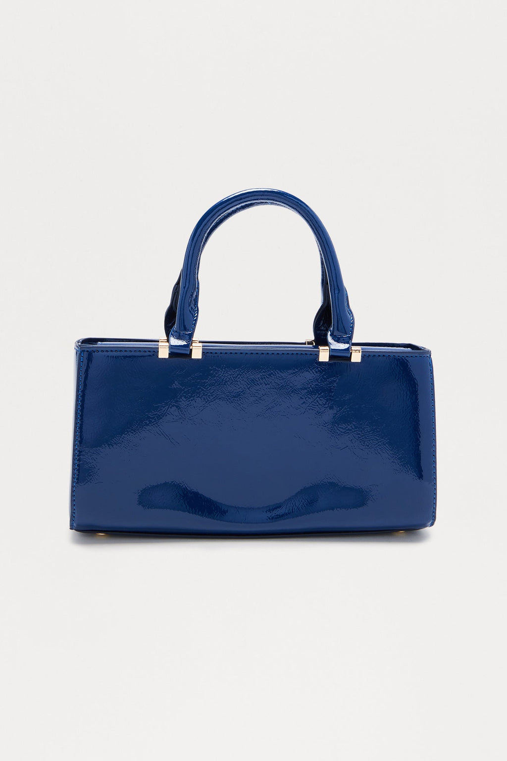 Hi Shine Affair Faux Patent Leather Satchel Handbag - Navy
