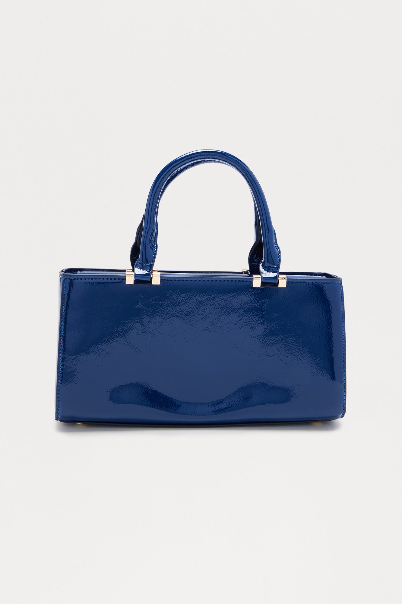 Hi Shine Affair Faux Patent Leather Satchel Handbag - Navy