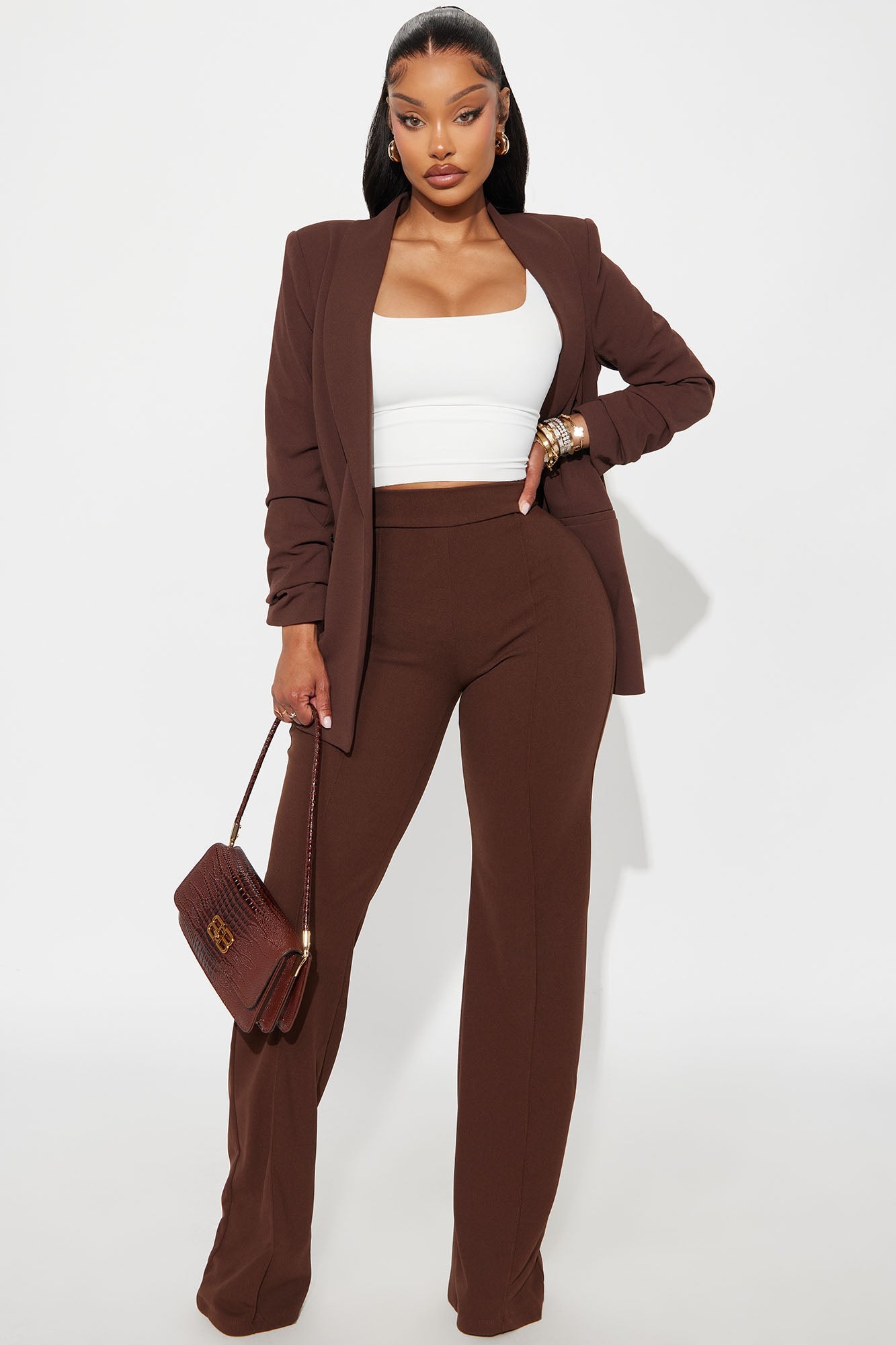 Victoria High Waisted Dress Pants - Chocolate