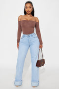 On My Radar Cuffed Straight Leg Jeans - Light Wash