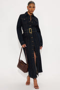 Brooke Belted Denim Trench Coat - Dark Wash