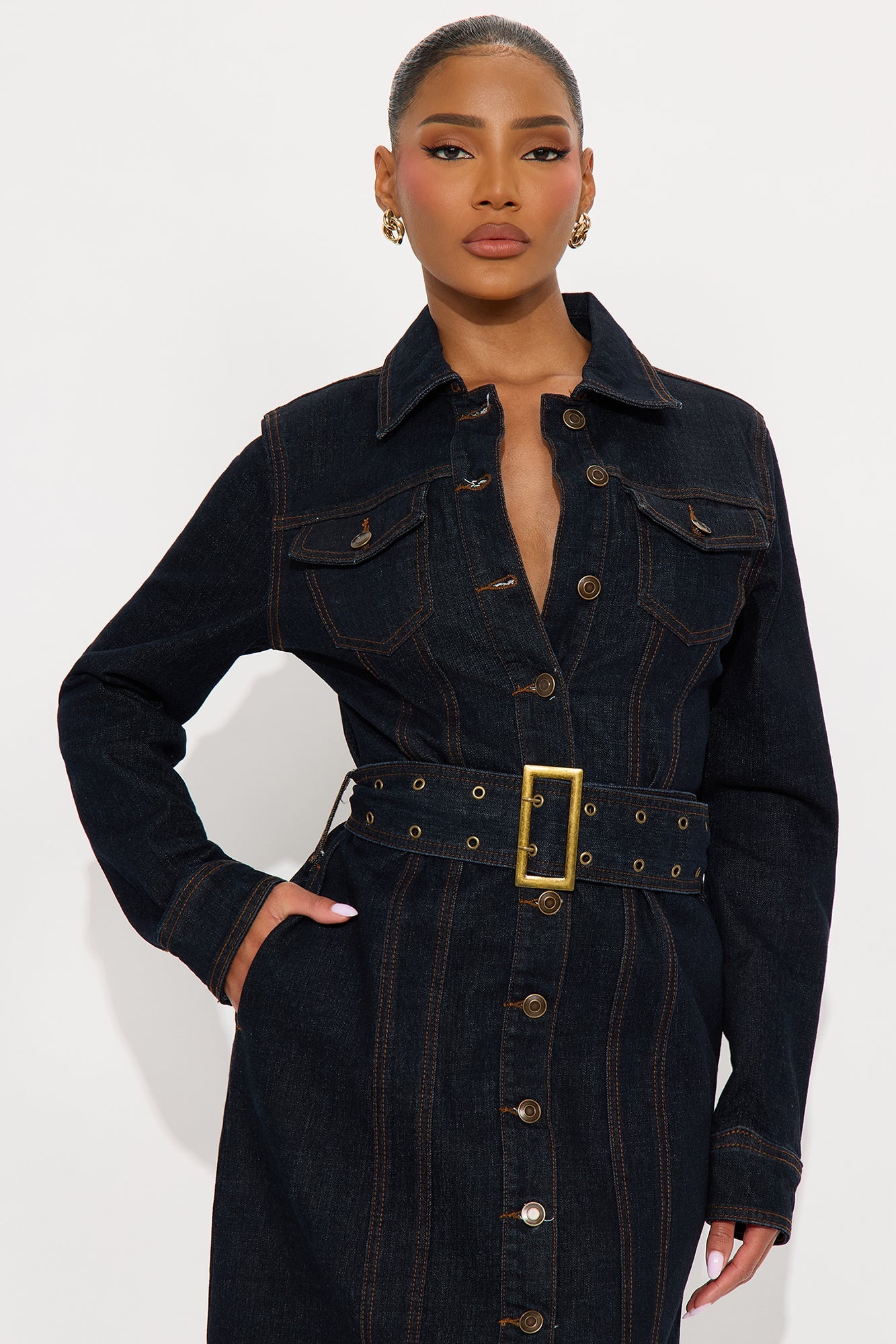 Brooke Belted Denim Trench Coat - Dark Wash