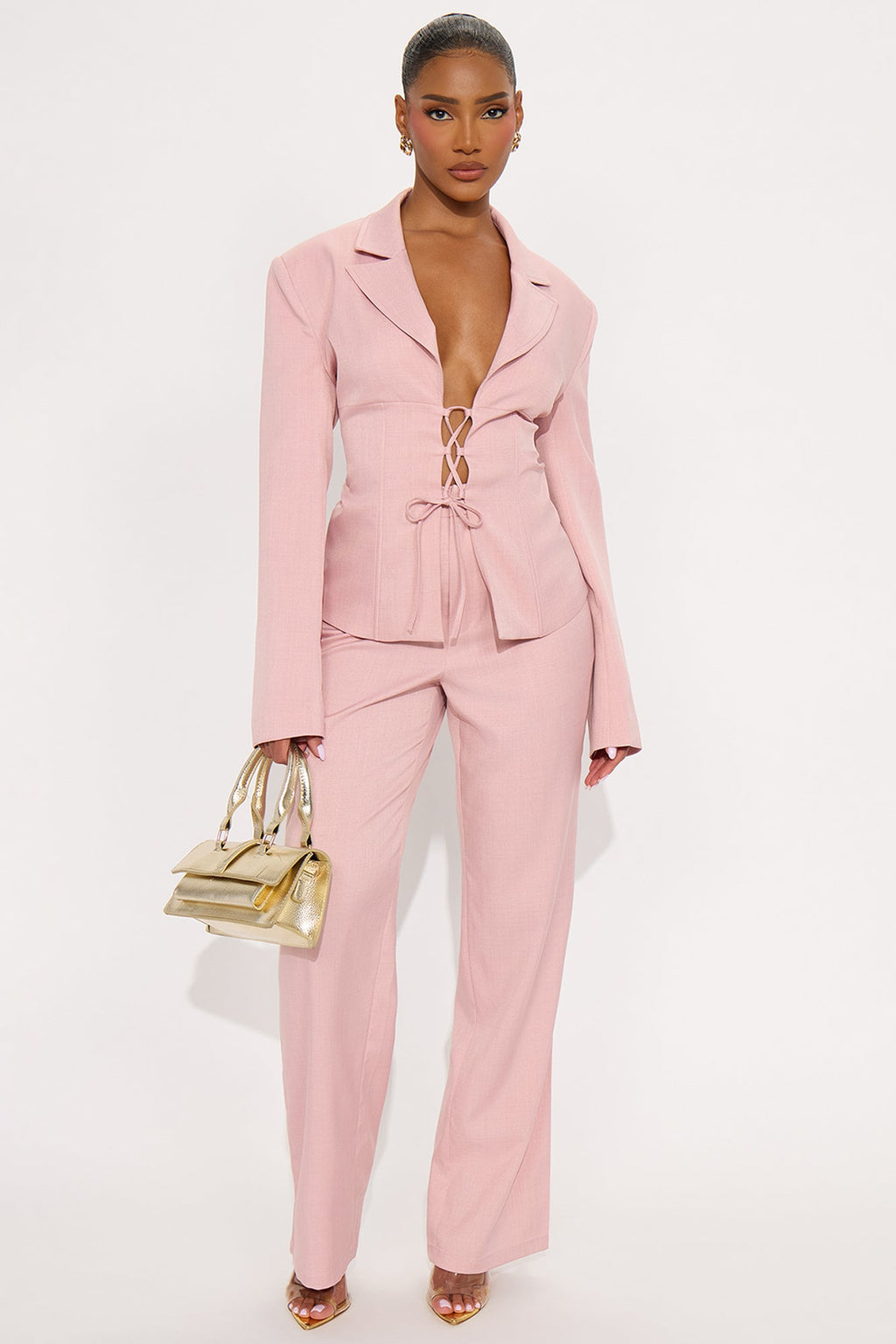 Jayla Lace Up Blazer - Mauve