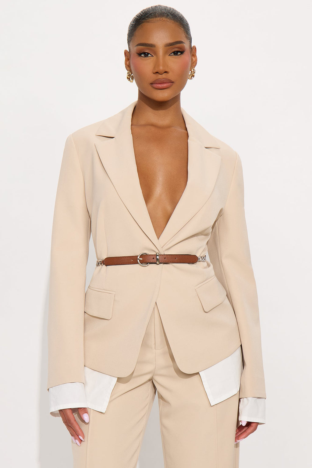 Making Moves Office Pant Set - Beige