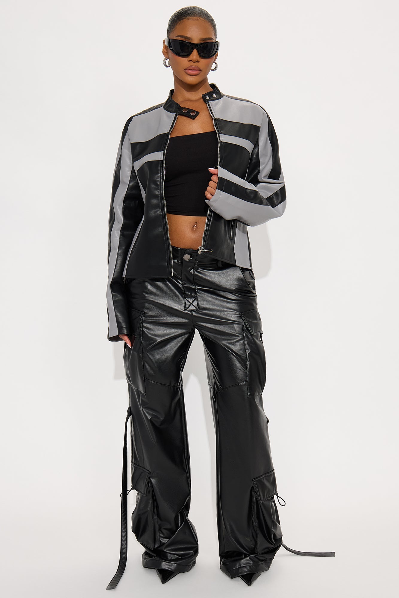 Kelis Faux Leather Moto Jacket - Grey/Black
