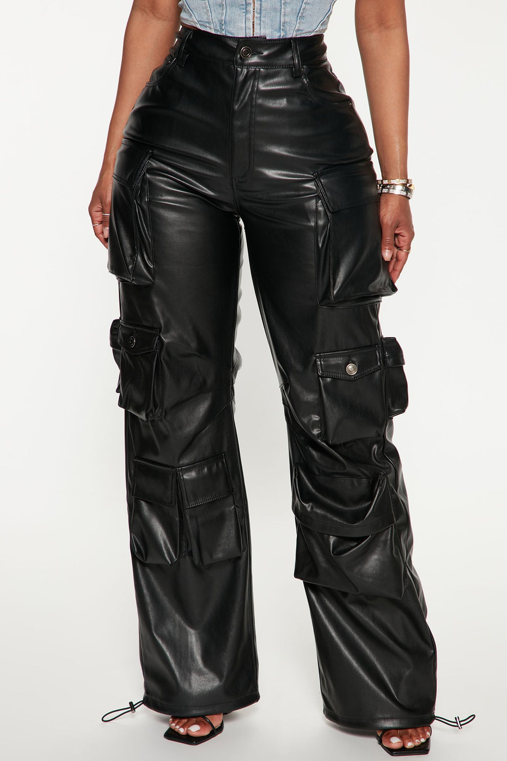 Something About You Faux Leather Cargo Pant 32 - Black