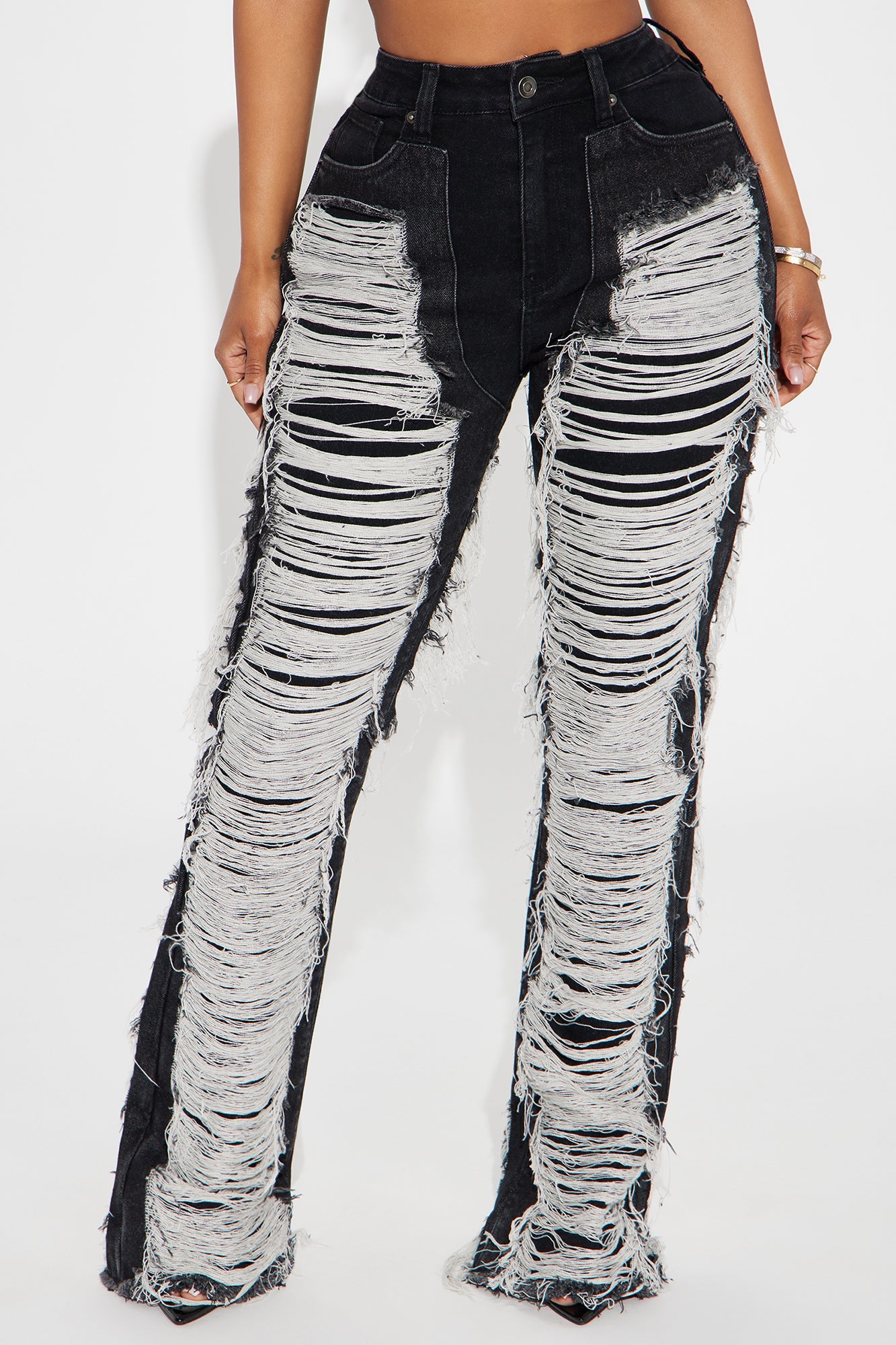 Know The Drill Shredded Bootcut Jeans - Black