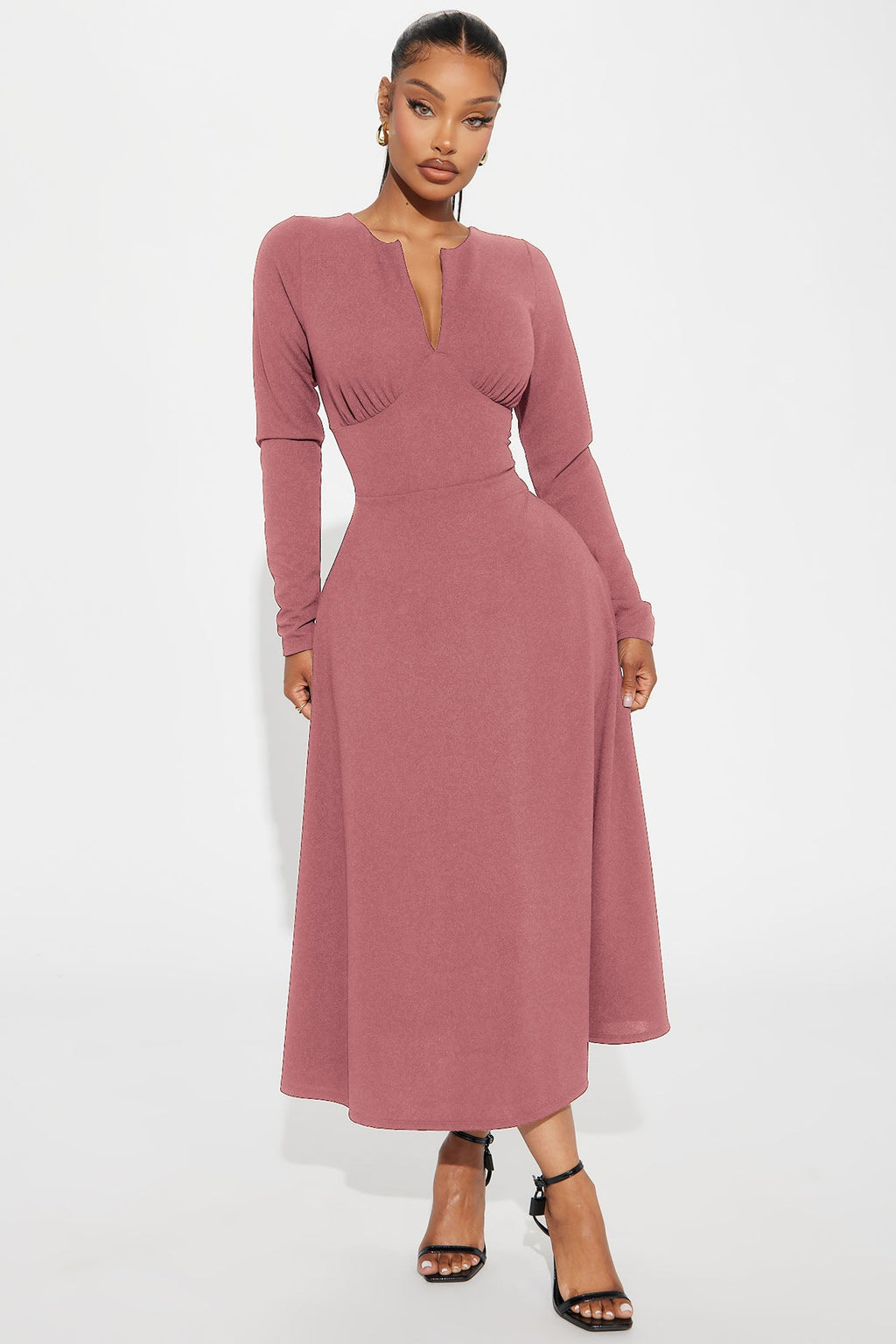 Charolette Long Sleeve Midi Dress - Mauve