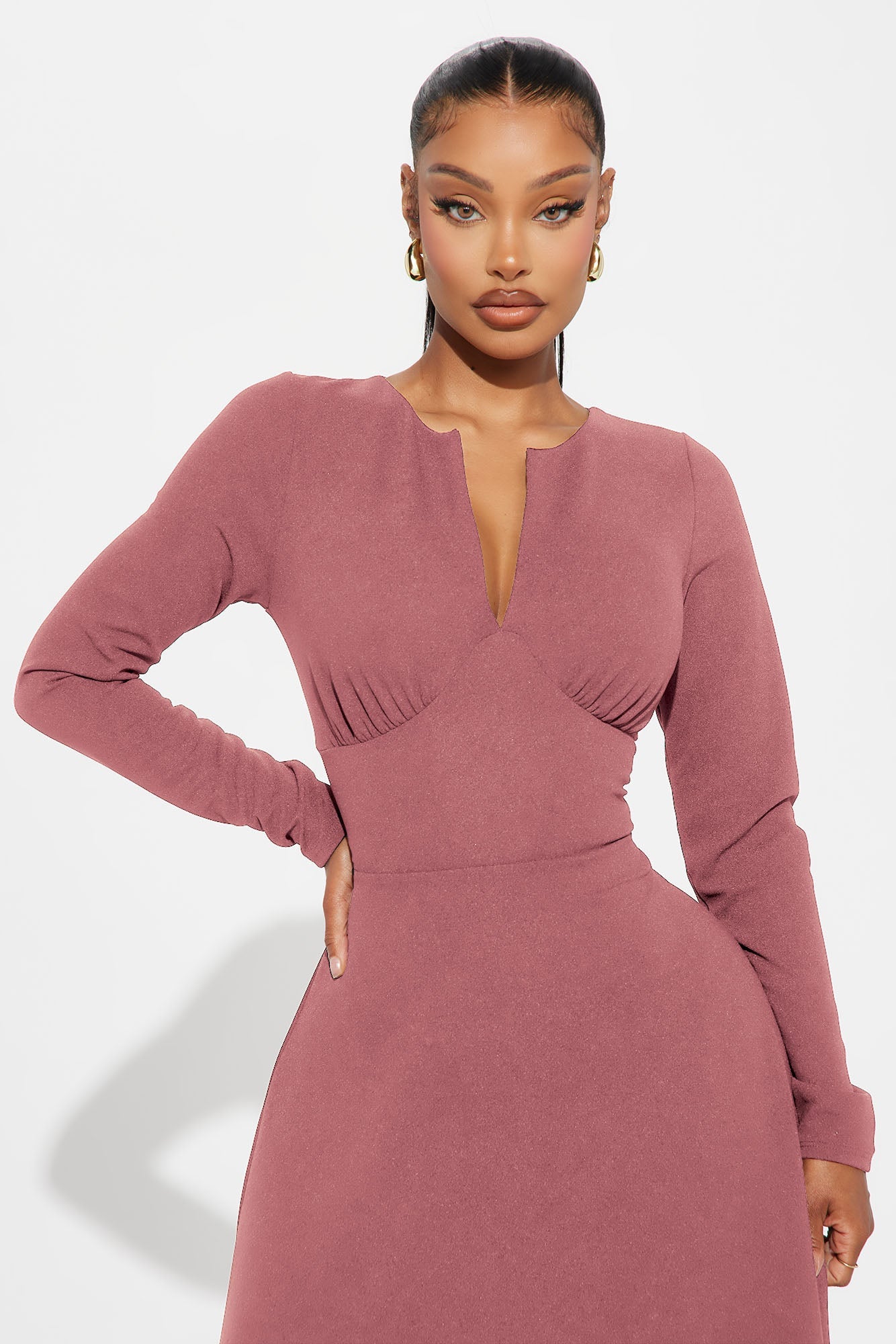 Charolette Long Sleeve Midi Dress - Mauve