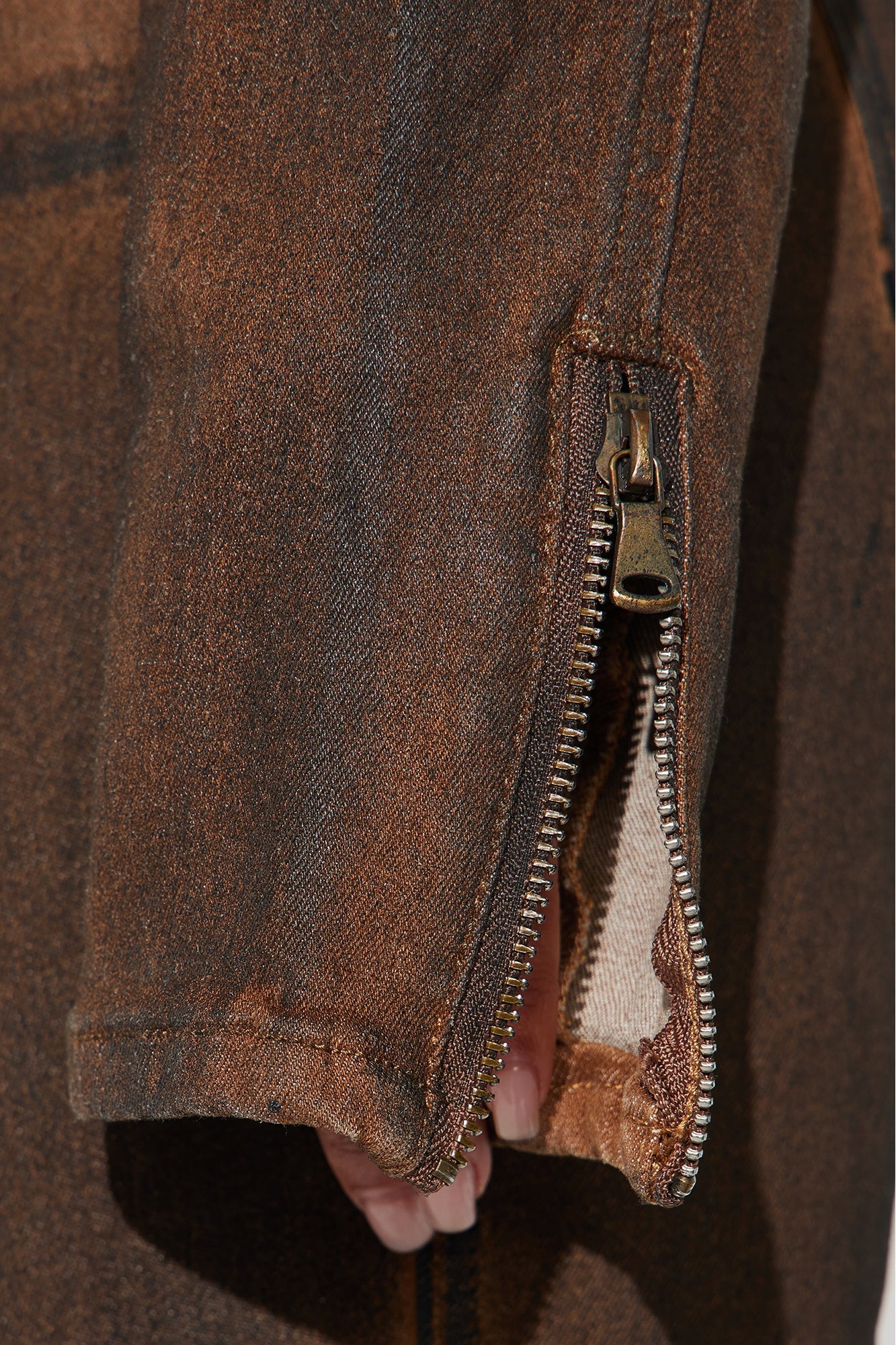 Bronzed Babe Coated Denim Trucker Jacket - Brown