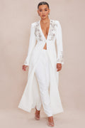 Gracelyn Embellished Maxi Blazer Suit Set - White