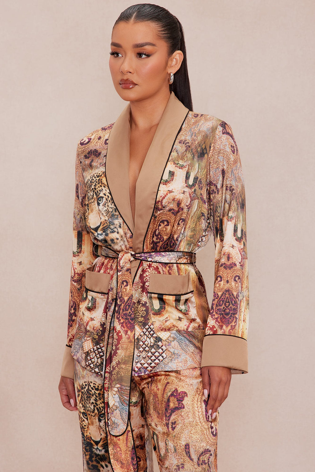 Leah Satin Pant Set - Nude/combo