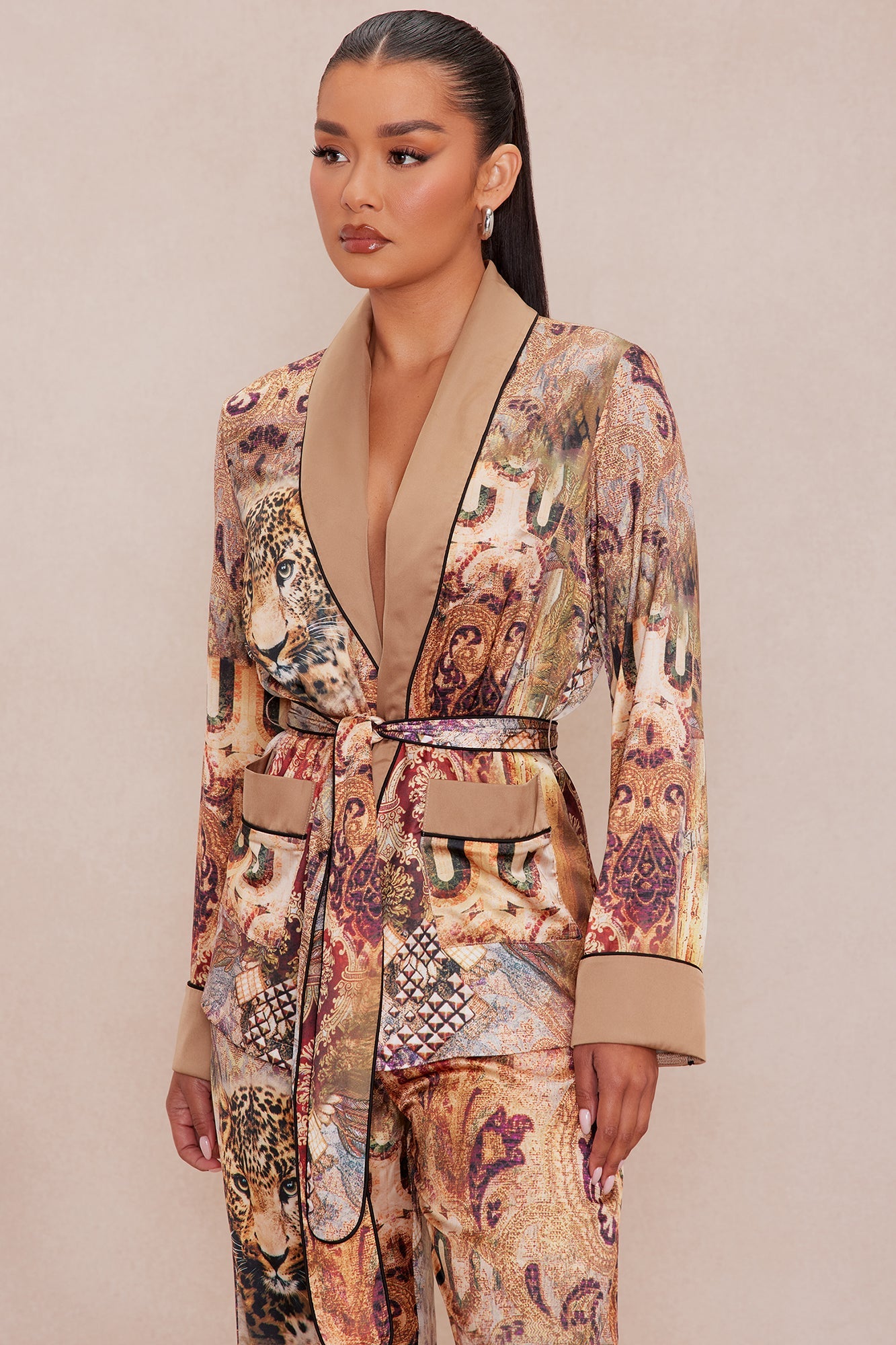 Leah Satin Pant Set - Nude/combo