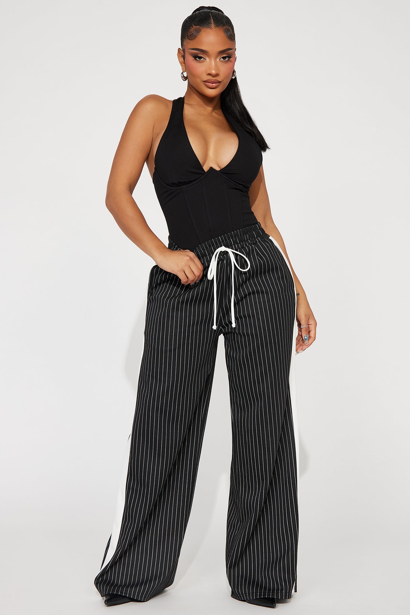 Want Nothing More Pinstripe Track Pant - Black/combo