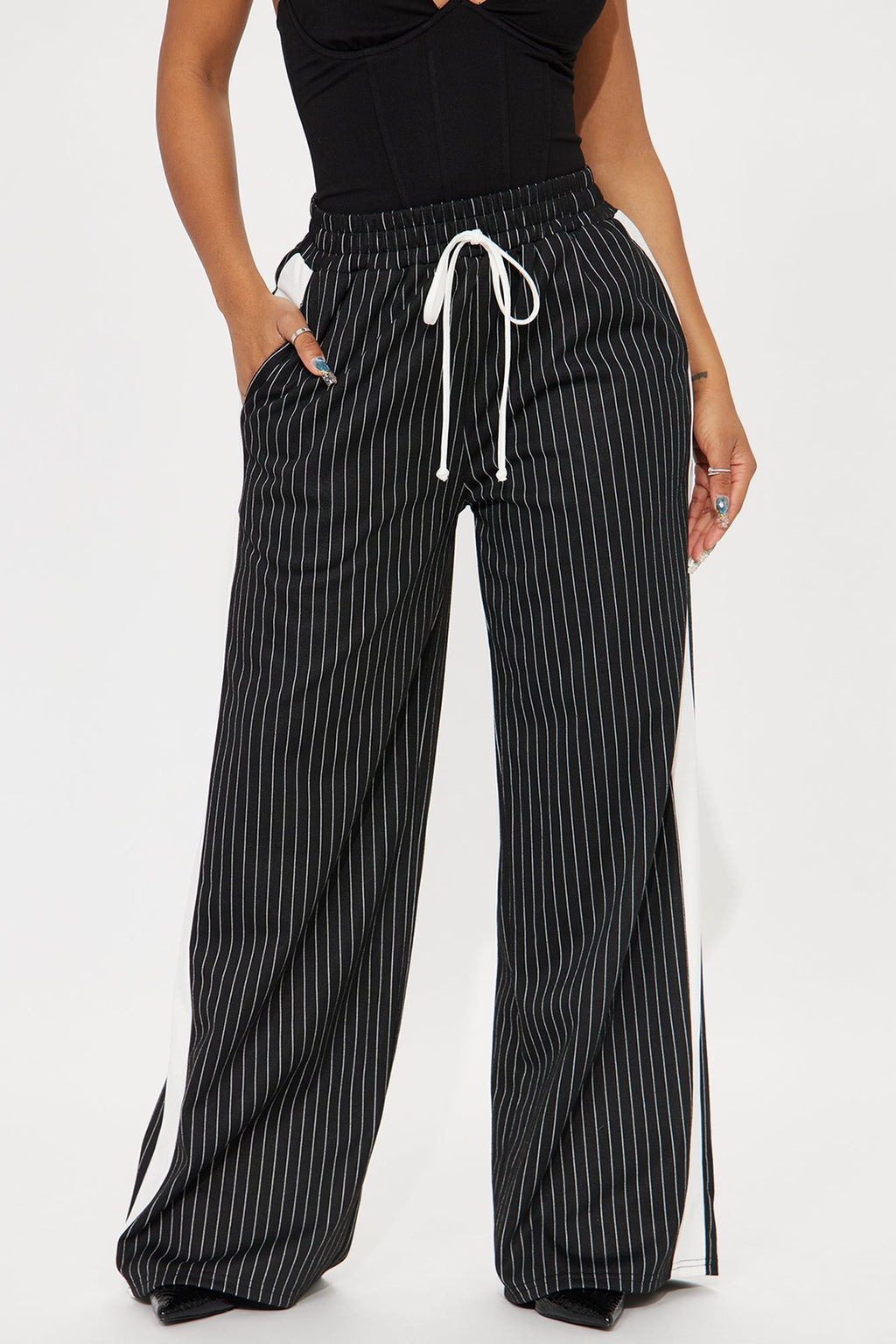 Want Nothing More Pinstripe Track Pant - Black/combo