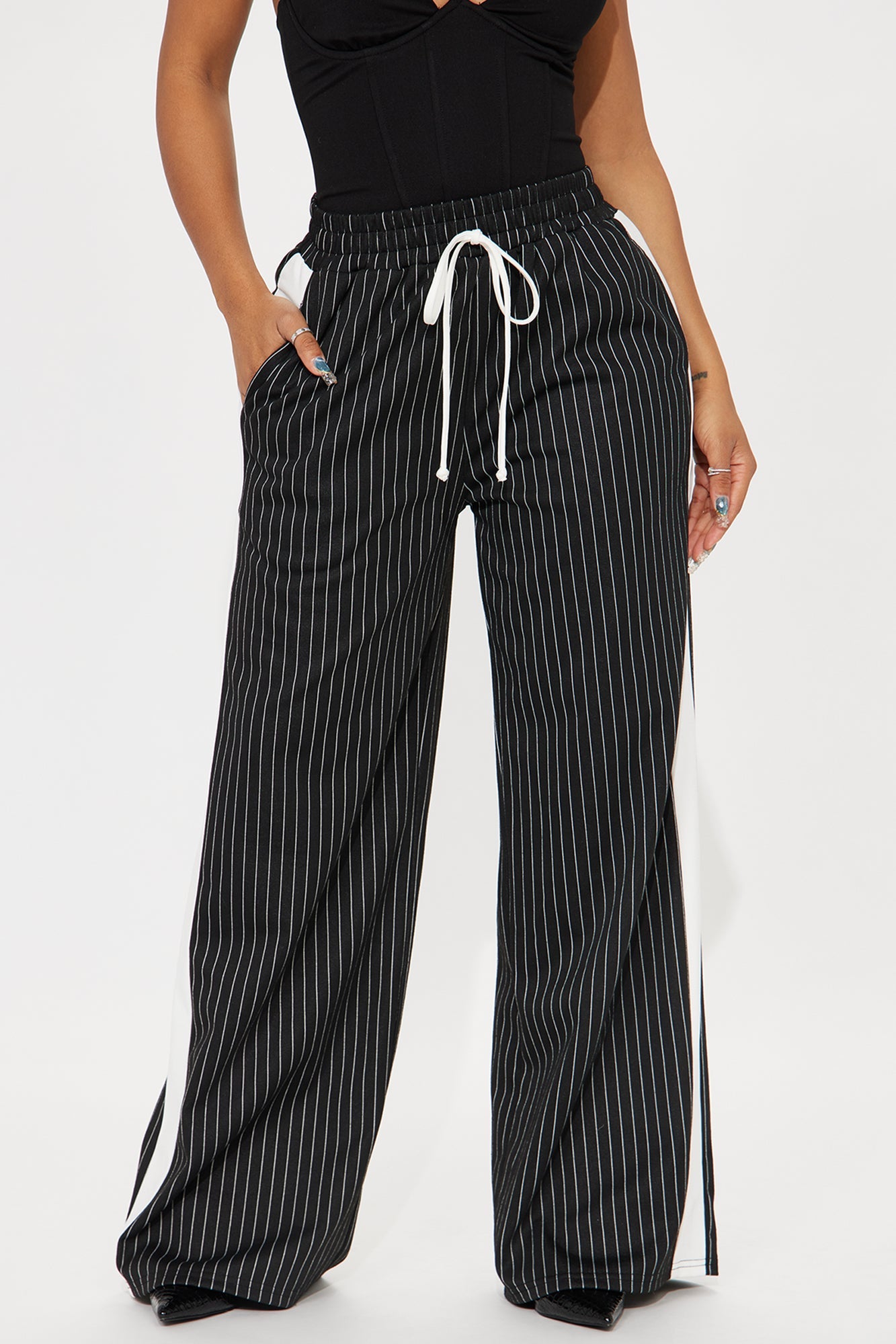 Want Nothing More Pinstripe Track Pant - Black/combo