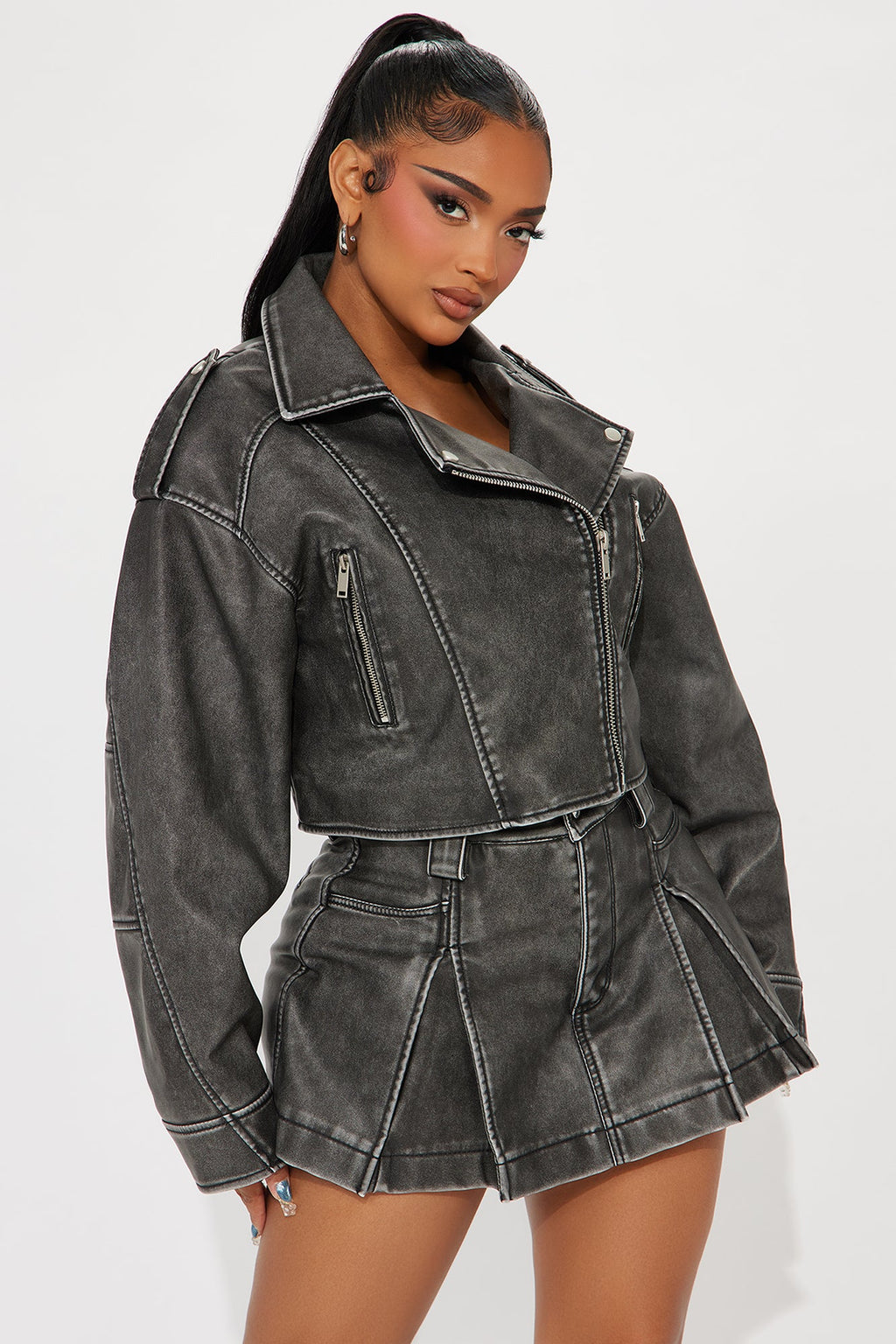 Joanna Moto Skort Set - Charcoal