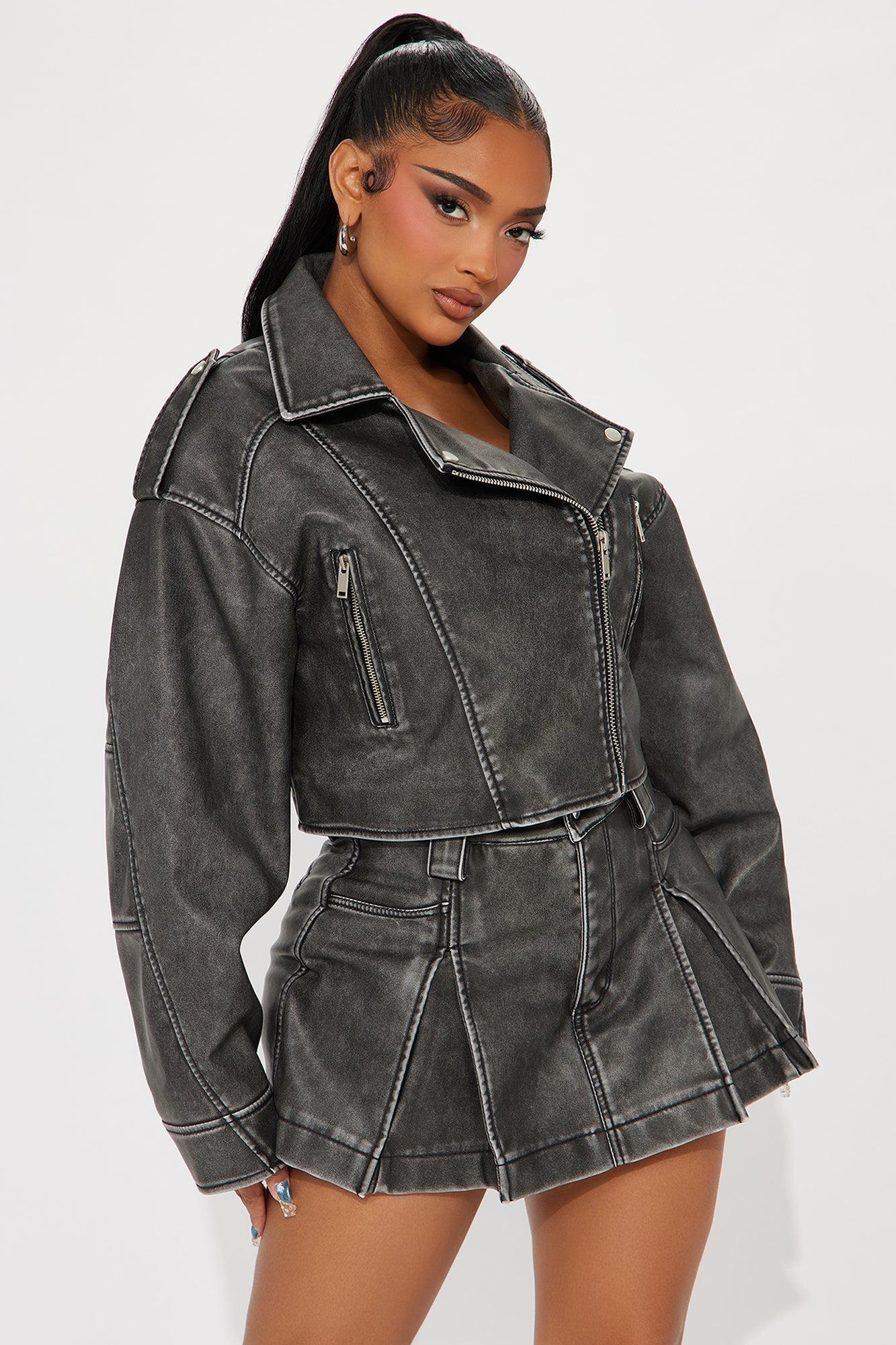 Joanna Moto Skort Set - Charcoal