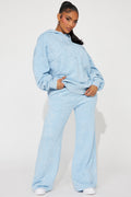 Shooting Star Fleece Wide Leg Pant Set - Light Blue