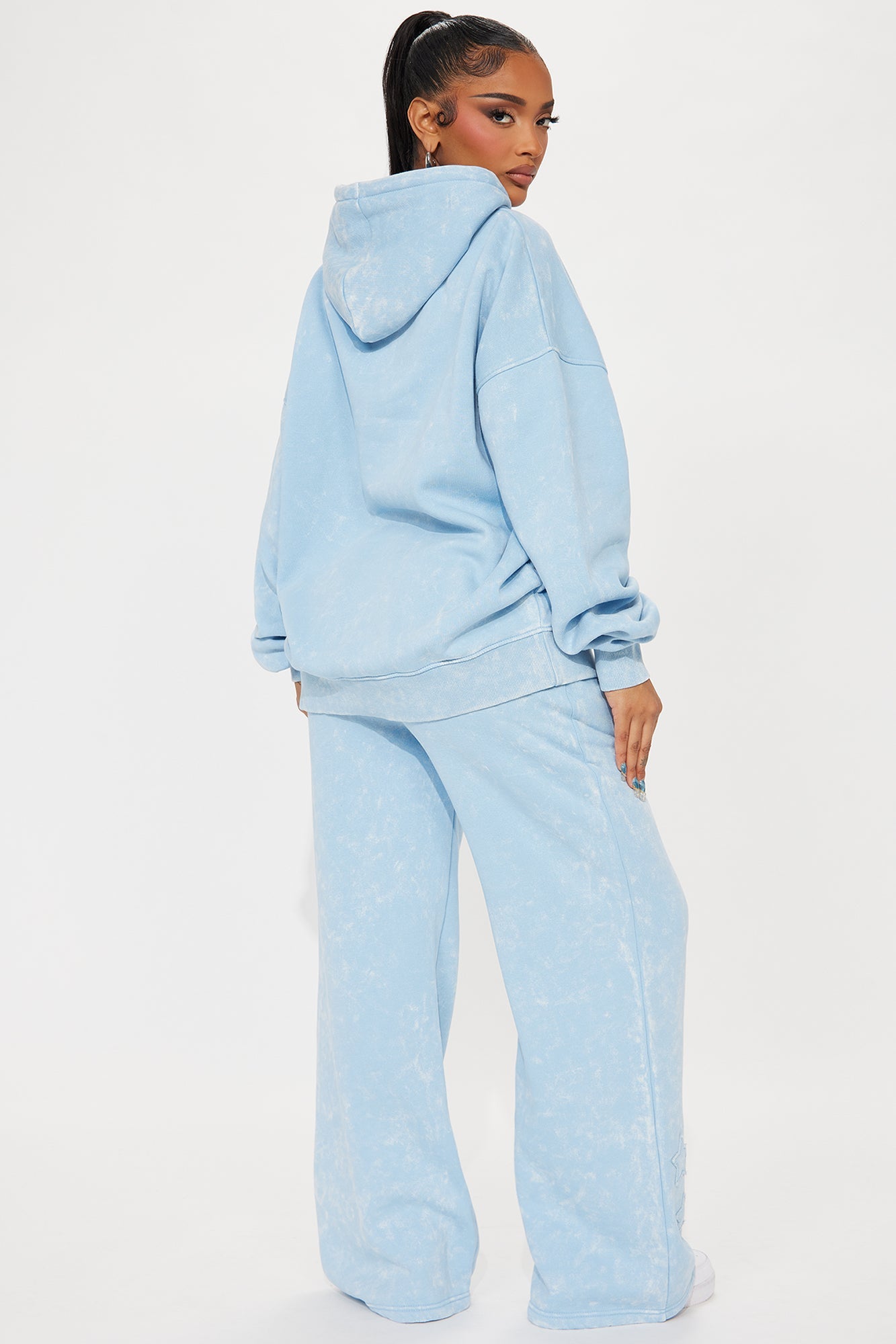 Shooting Star Fleece Wide Leg Pant Set - Light Blue