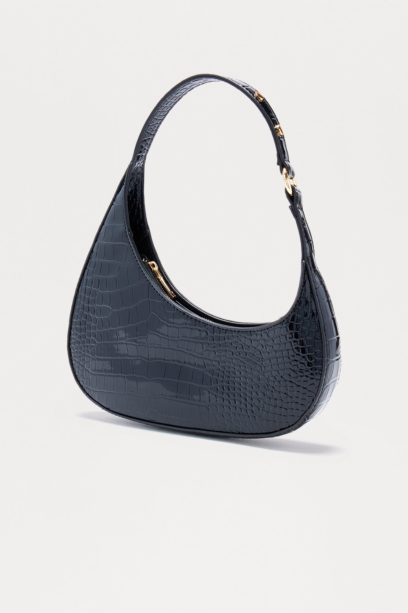 Had A Feeling Embossed Croc Faux Leather Shoulder Bag - Black