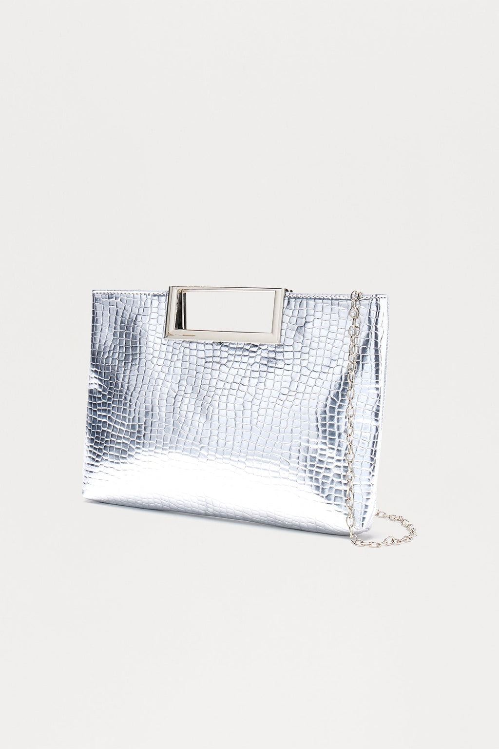 Eyes Open Embossed Croc Clutch - Silver