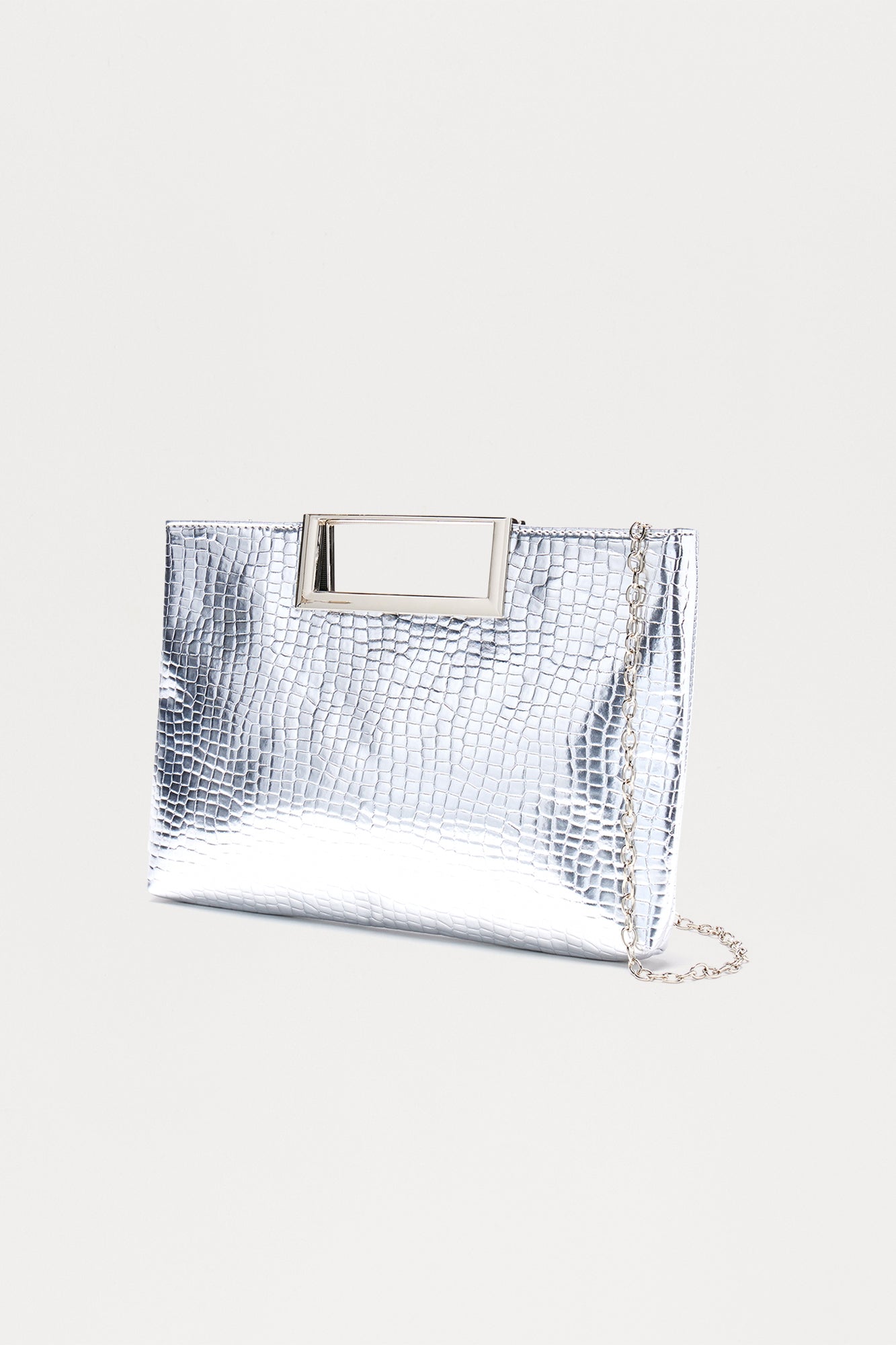 Eyes Open Embossed Croc Clutch - Silver