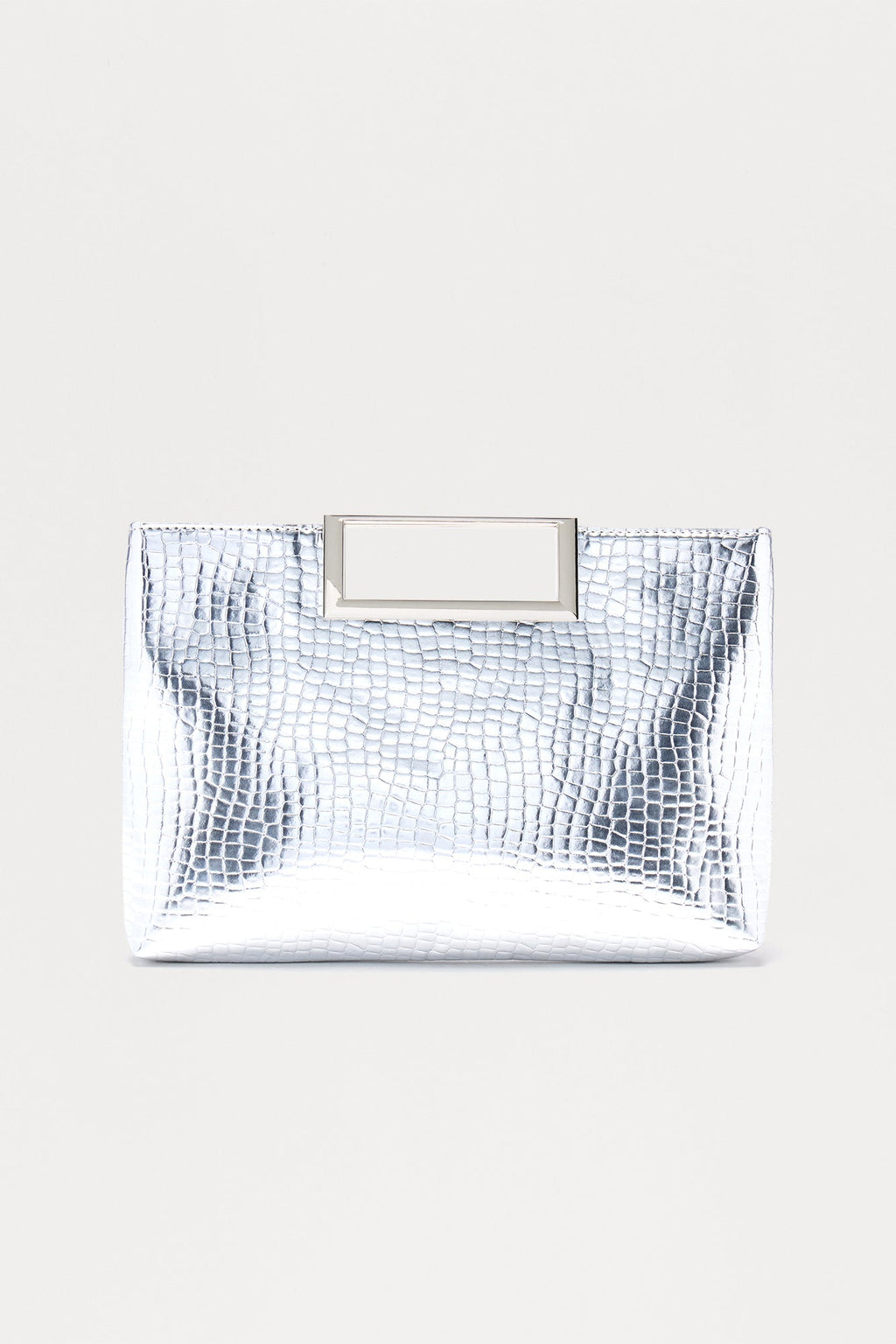 Eyes Open Embossed Croc Clutch - Silver