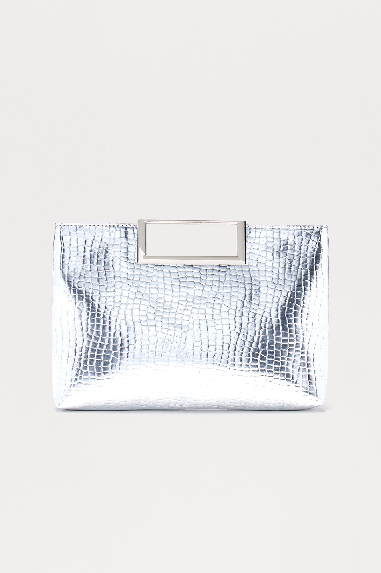 Eyes Open Embossed Croc Clutch - Silver