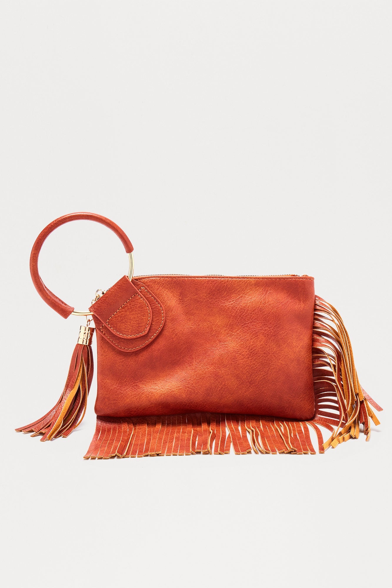 Something Extra Fringe Clutch - Cognac