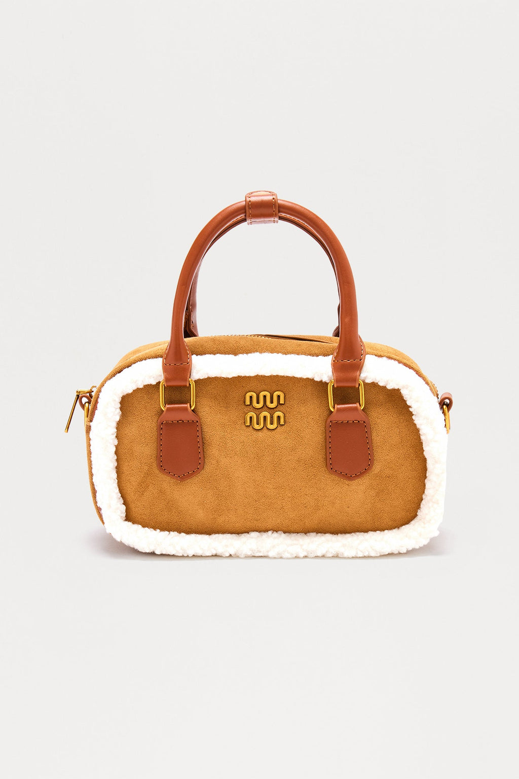 Cool With Me Fur Trim Faux Suede Satchel Handbag - Cognac